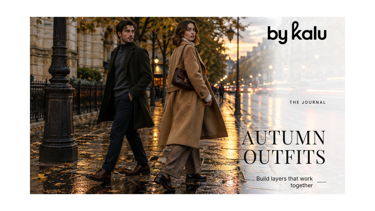 Man in a dark coat and woman in a camel coat on a city street with the By Kalu logo and article headline.