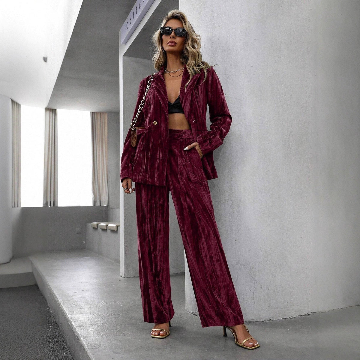Pamela - Velvet Plaid Trouser Suit