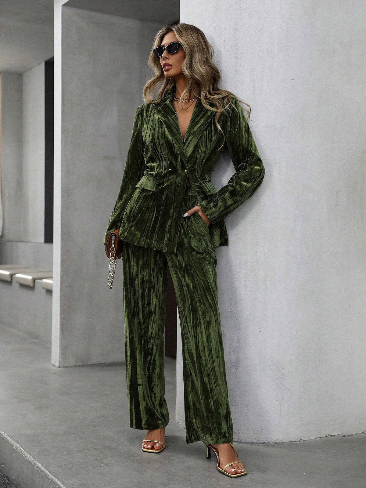 Pamela - Velvet Plaid Trouser Suit