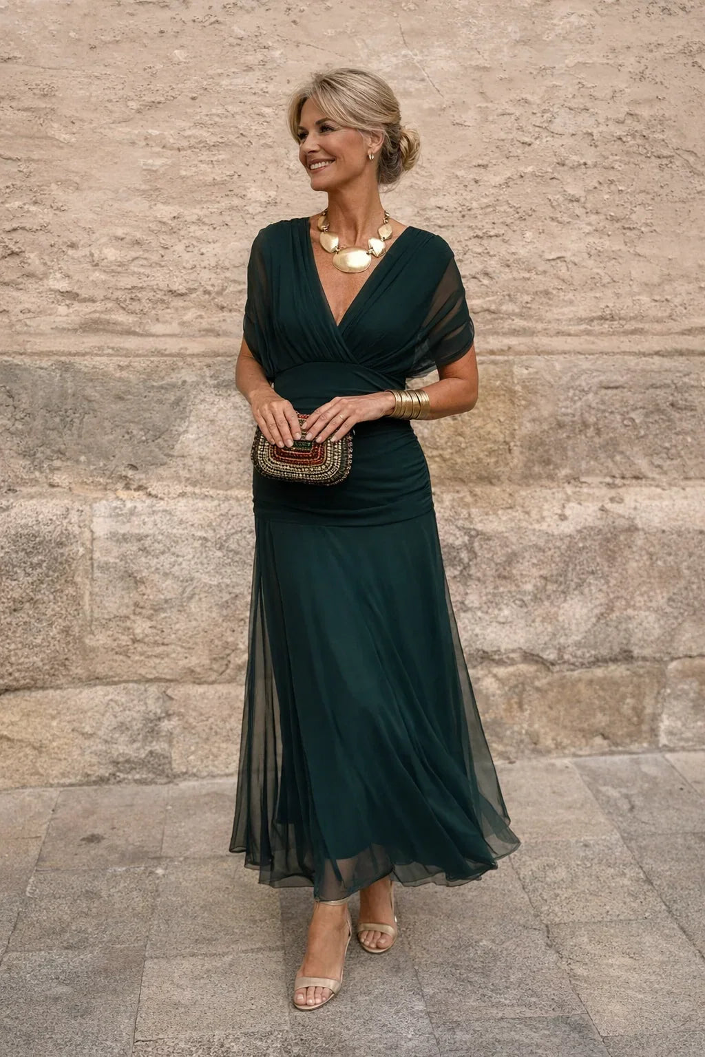 Odette - V-Neck Chiffon Maxi Dress