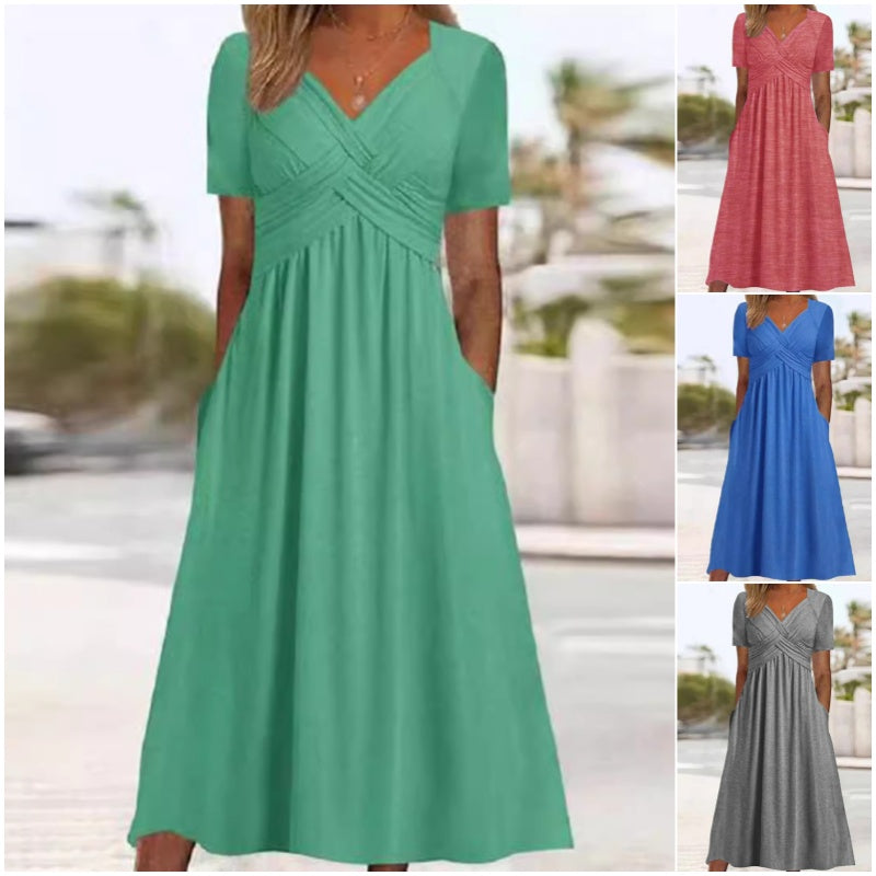 Women's V-Neck Short Sleeve Long Dress