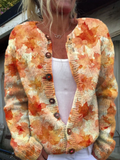 Women's Cardigan with Maple Leaf Print and Button Front