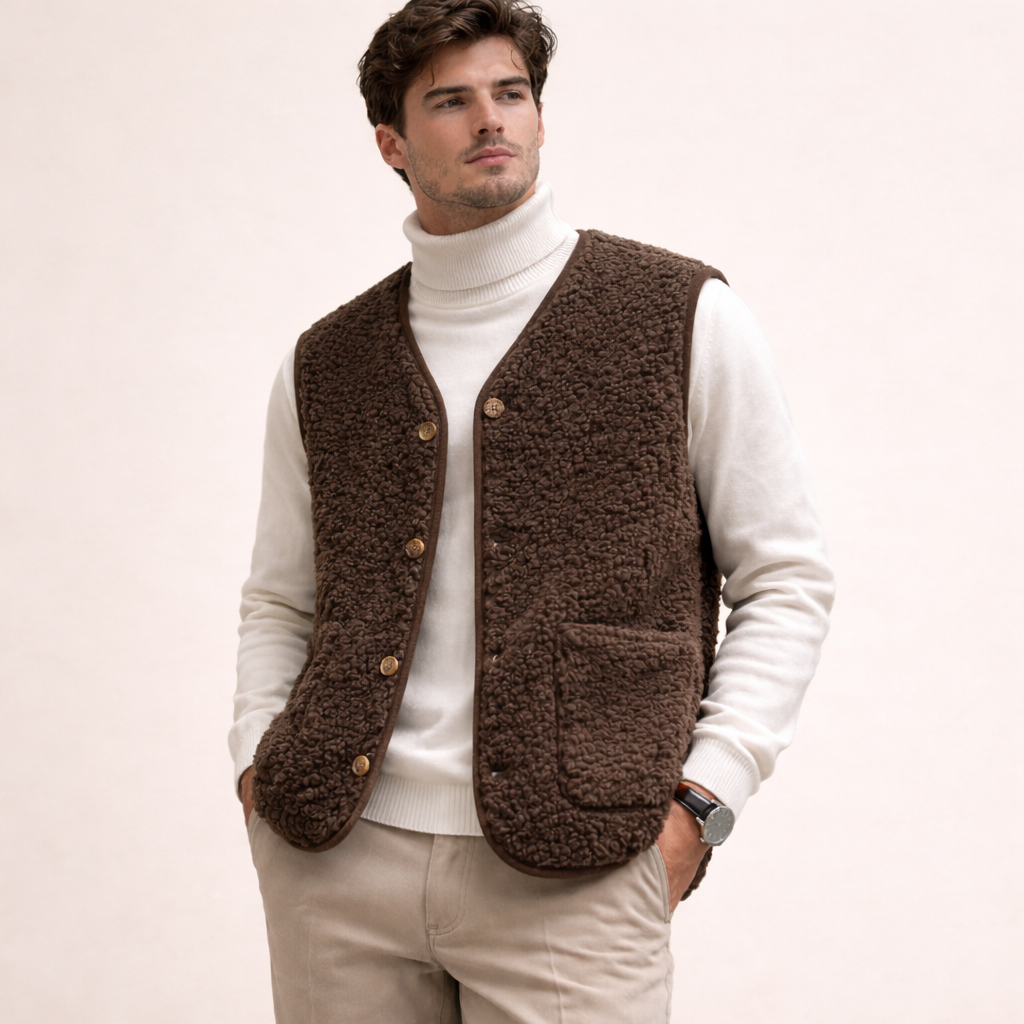 Brynne - Faux Lamb Button Gilet