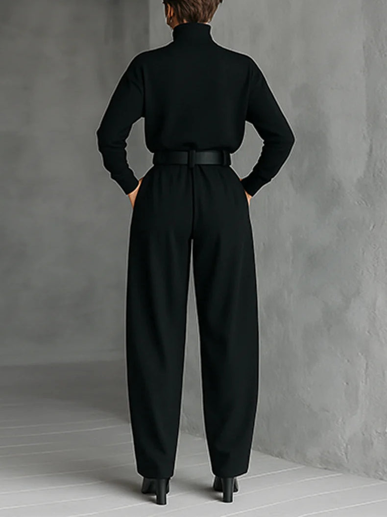 Women's Clothing Set with Turtleneck Top and Straight-Leg Pants