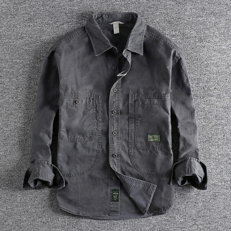 Unisex Classic Workwear Shirt with Heavy Washed Finish