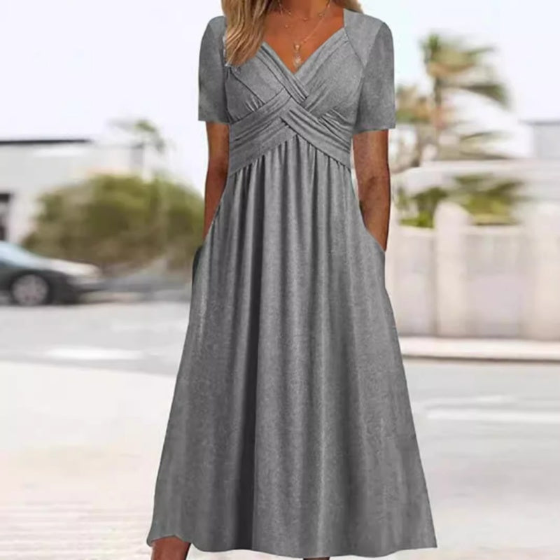 Women's V-Neck Short Sleeve Long Dress