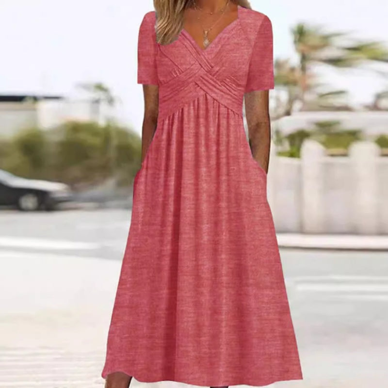 Women's V-Neck Short Sleeve Long Dress