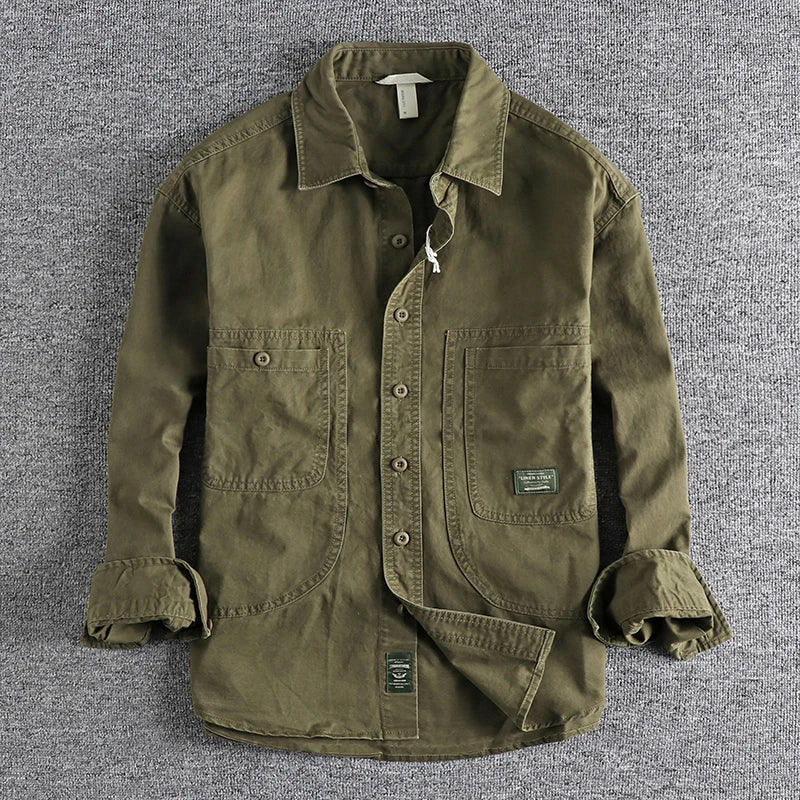 Unisex Classic Workwear Shirt with Heavy Washed Finish