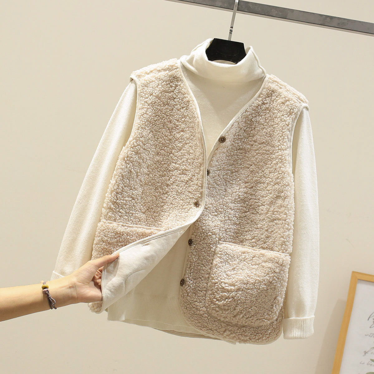Brynne - Faux Lamb Button Gilet