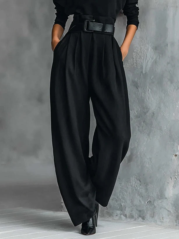 Women's Clothing Set with Turtleneck Top and Straight-Leg Pants