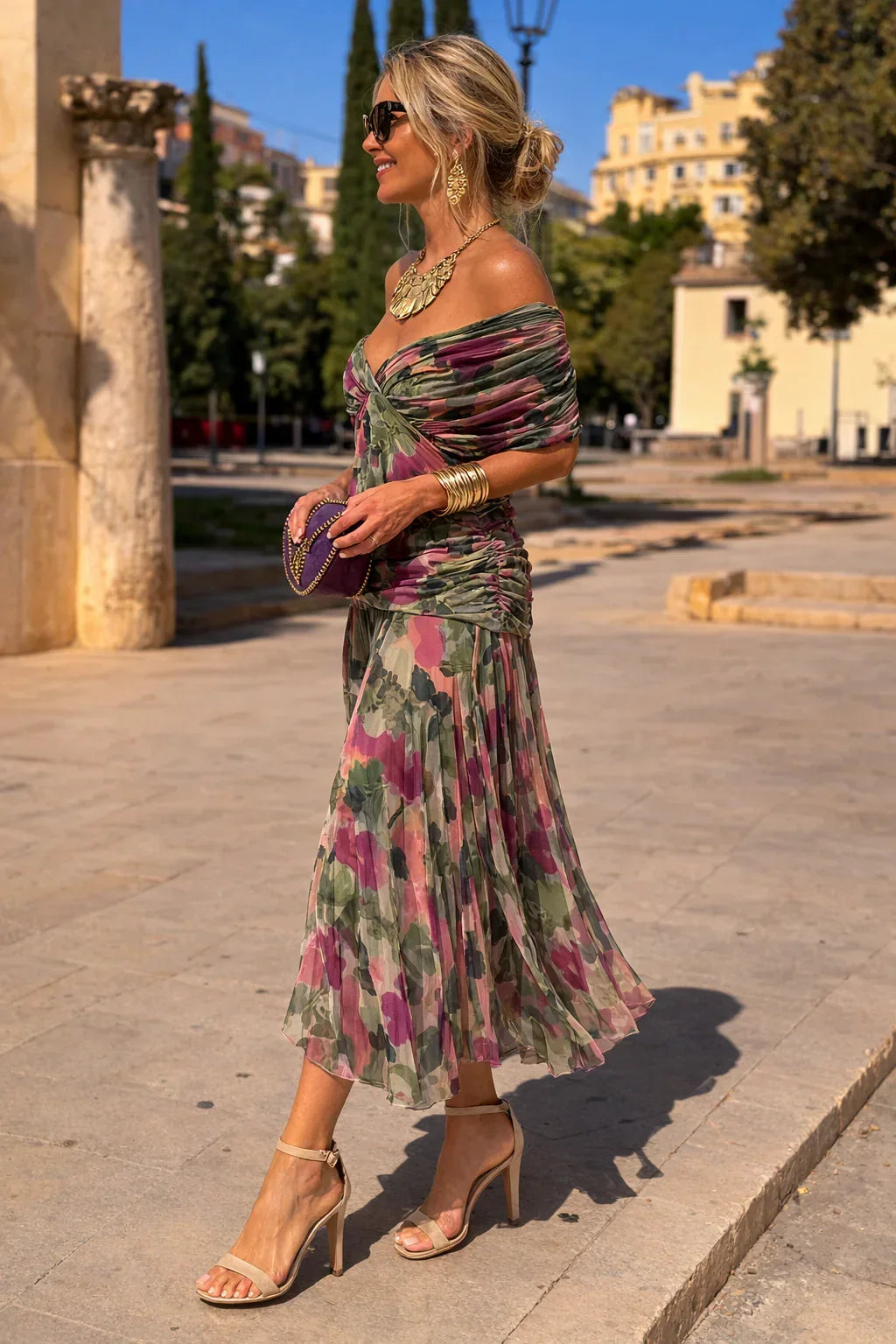 Odette - V-Neck Chiffon Maxi Dress
