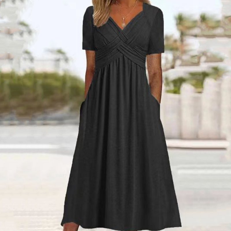 Women's V-Neck Short Sleeve Long Dress