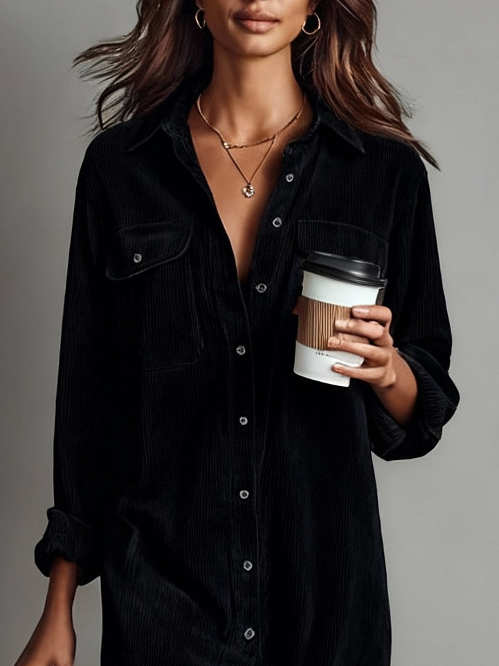 Women's Corduroy Single-Breasted Midi Dress
