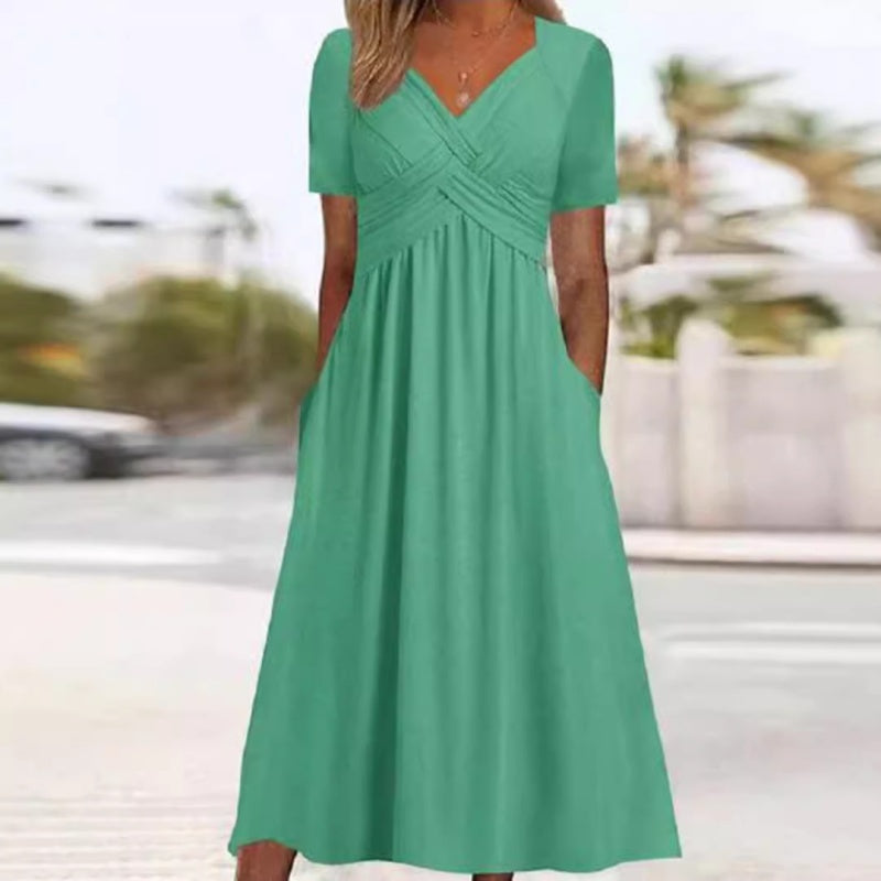 Women's V-Neck Short Sleeve Long Dress