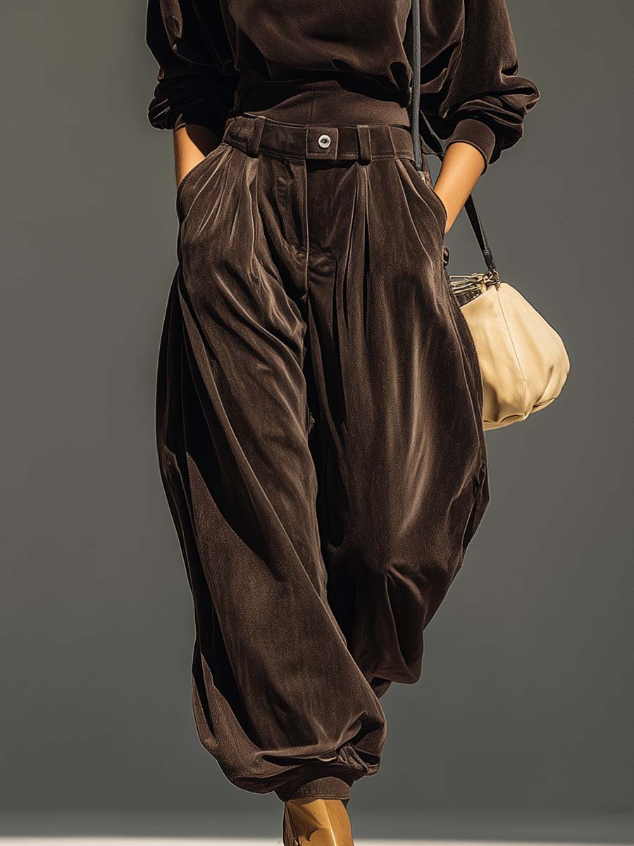 Women's Velvet Hoodie and Trousers Clothing Set with Belt