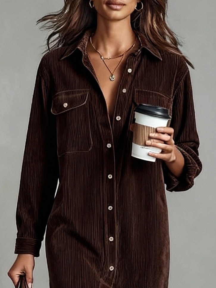 Women's Corduroy Single-Breasted Midi Dress