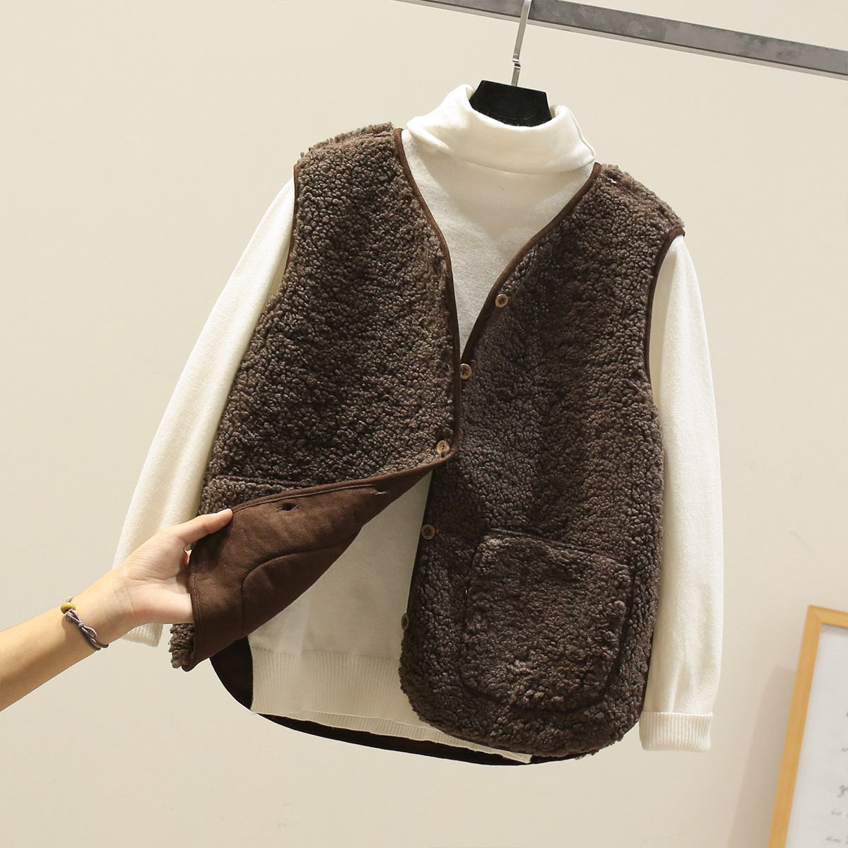 Brynne - Faux Lamb Button Gilet