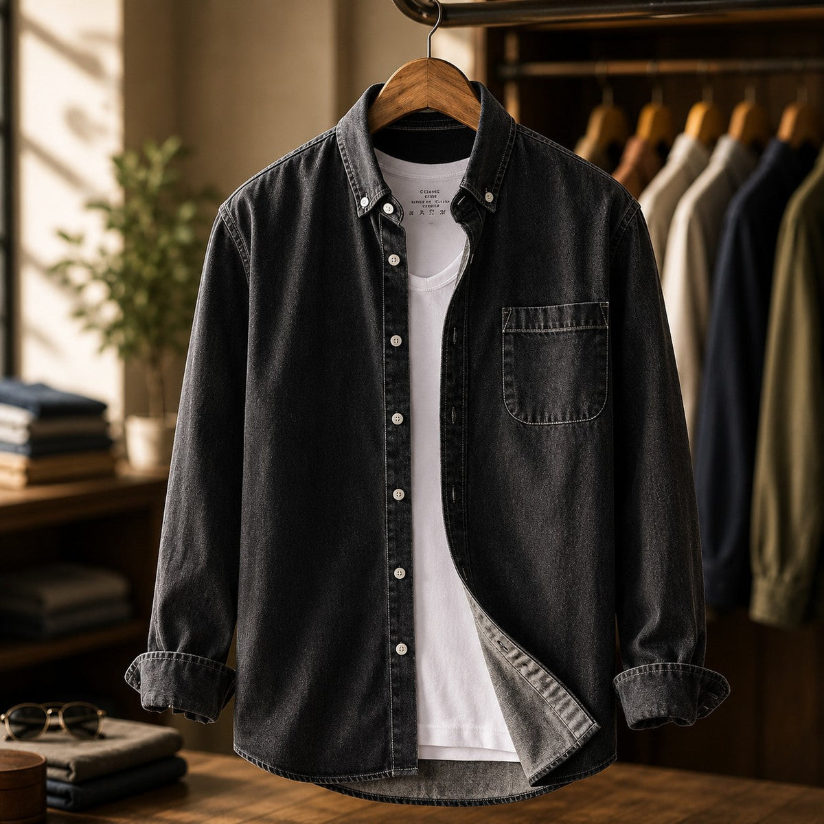 Unisex Denim Shirt with Button-Down Front and Chest Pocket