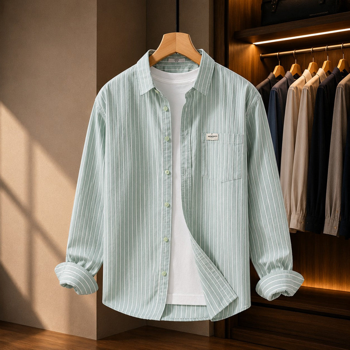 Unisex Long Sleeve Shirt with Oxford Stripes