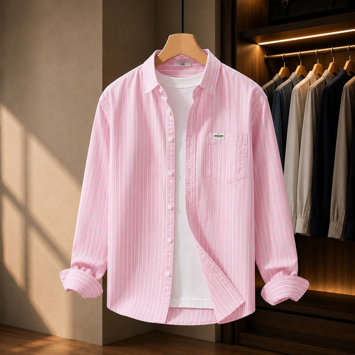 Unisex Long Sleeve Shirt with Oxford Stripes