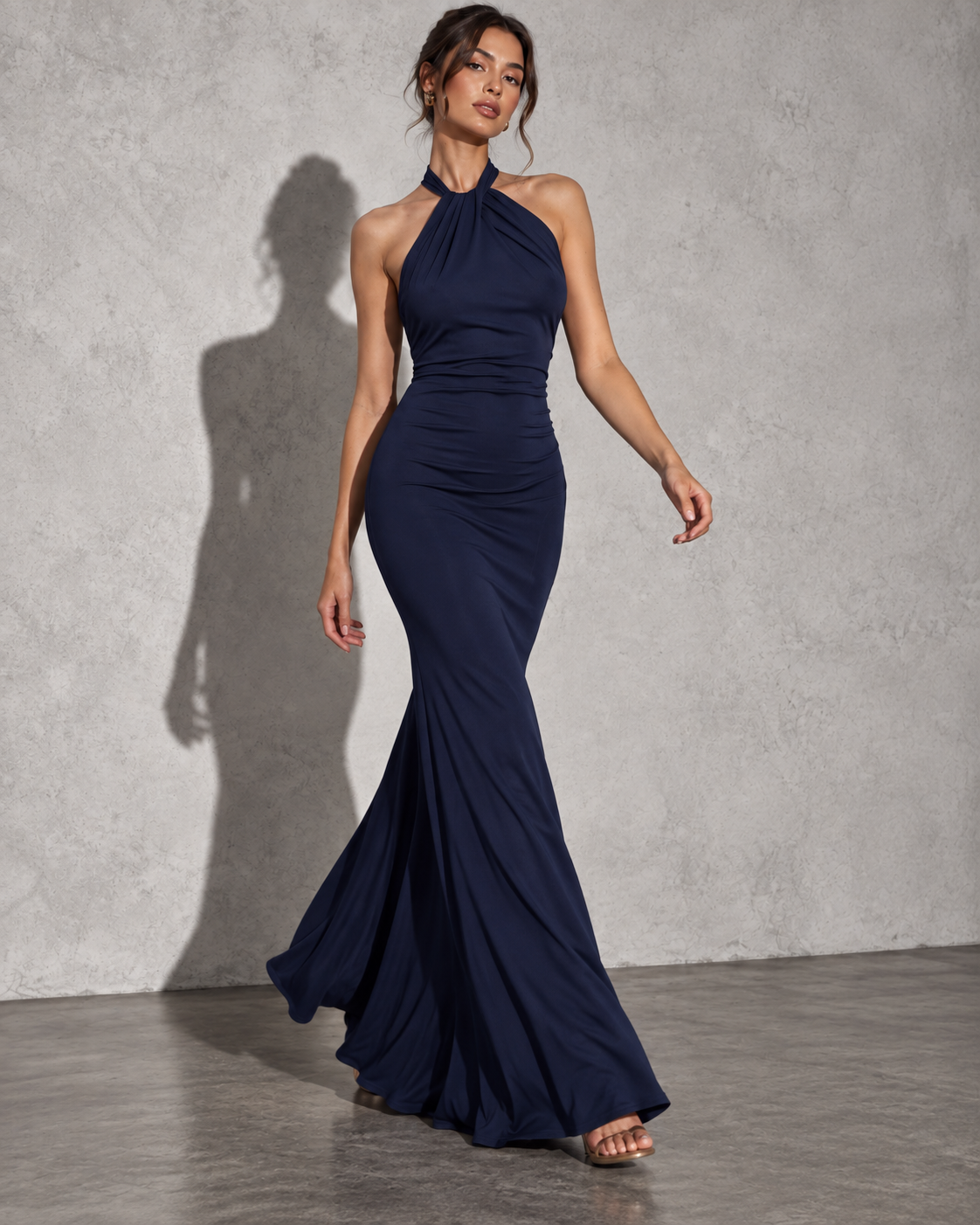 Veda - Ruched Halter Maxi Dress