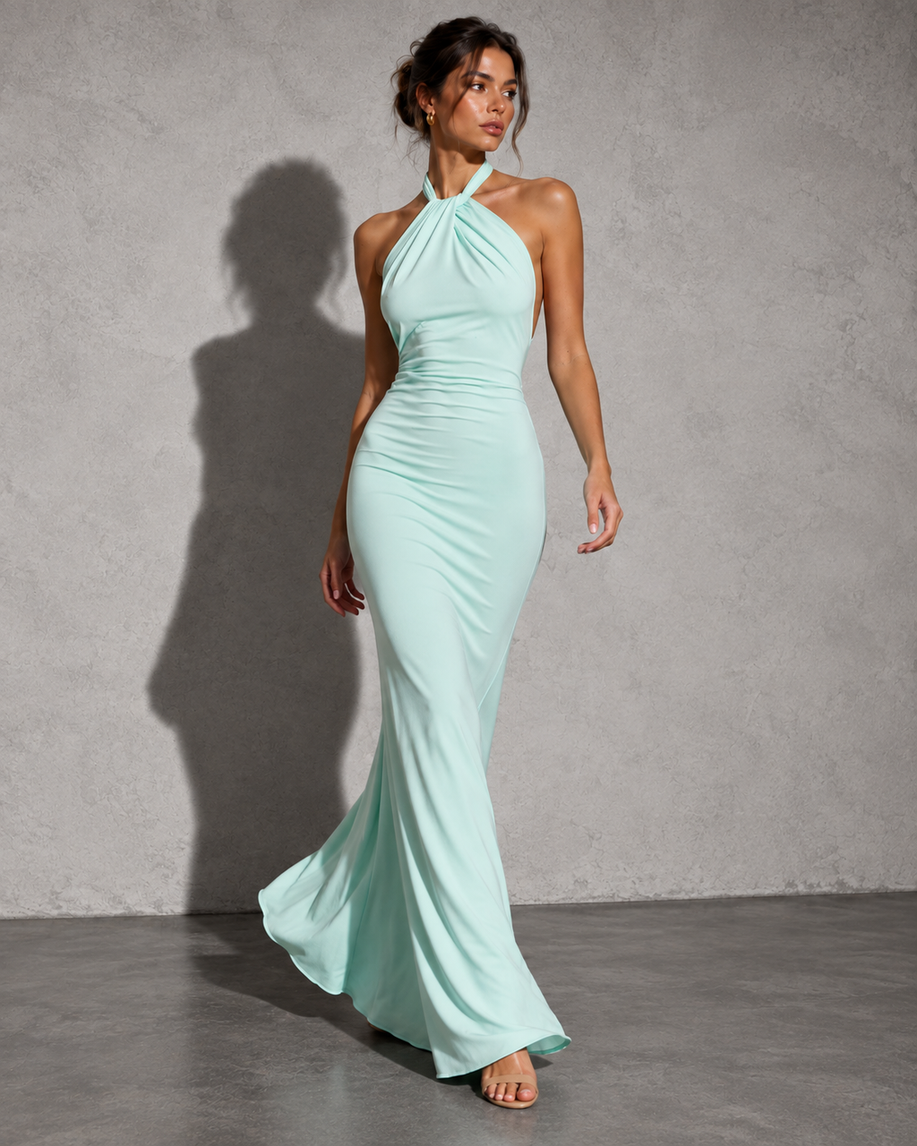 Veda - Ruched Halter Maxi Dress