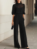 Women's Three-Piece Clothing Set with Sheer Top and Wide-Leg Pants