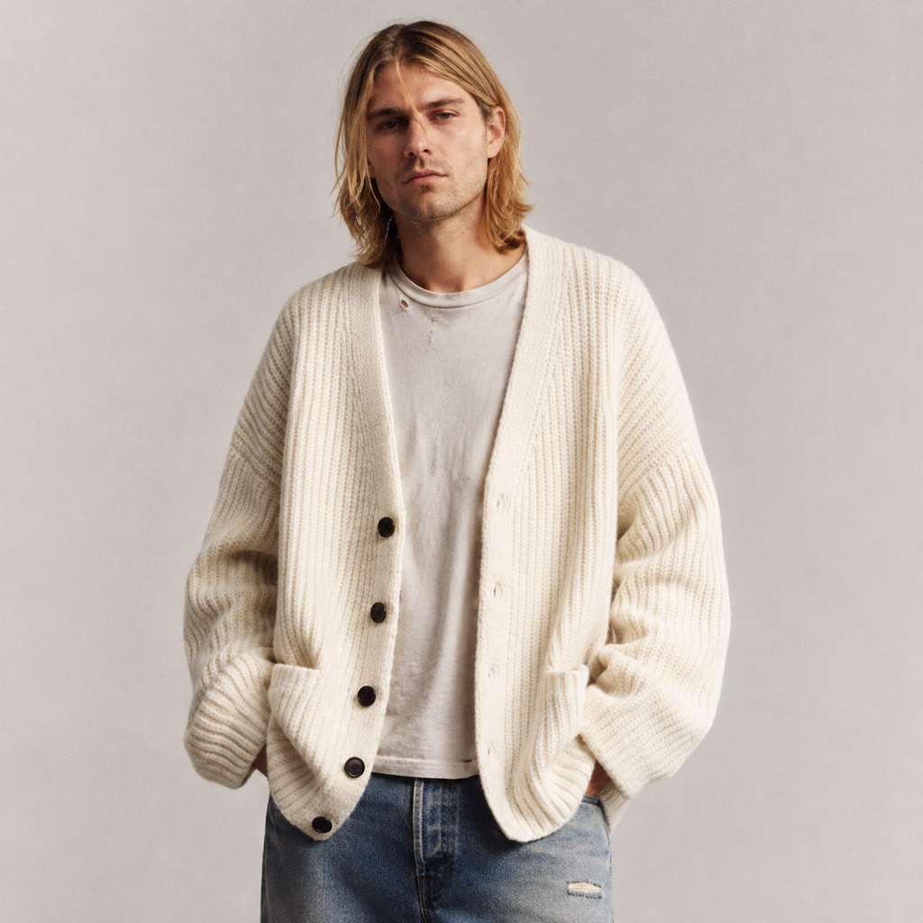 Unisex V-Neck Cardigan with Relaxed Fit
