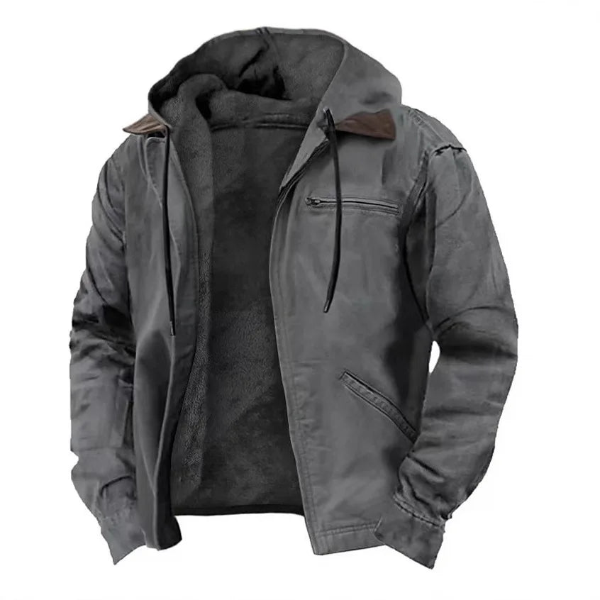 Unisex Hooded Jacket with Fleece Lining and Zipper Pockets