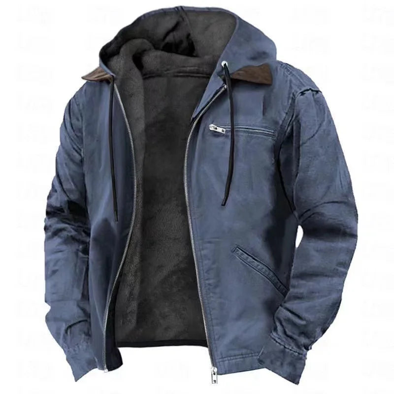 Unisex Hooded Jacket with Fleece Lining and Zipper Pockets