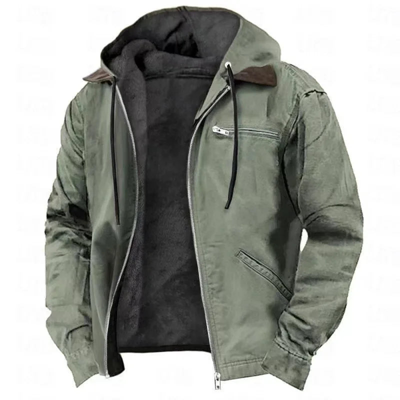 Unisex Hooded Jacket with Fleece Lining and Zipper Pockets