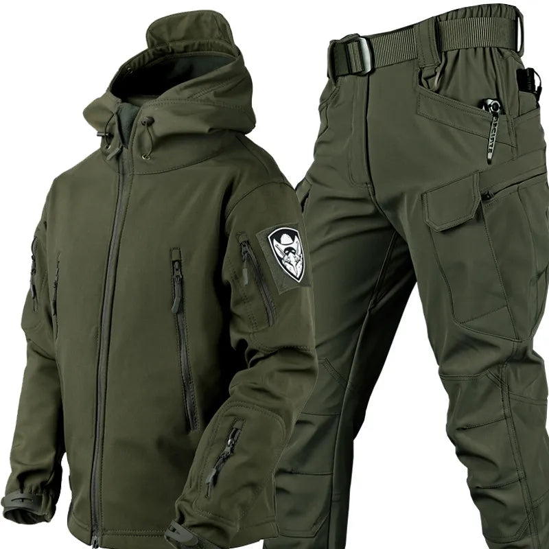 Unisex Outdoor Softshell Clothing Set with Hooded Jacket and Pants
