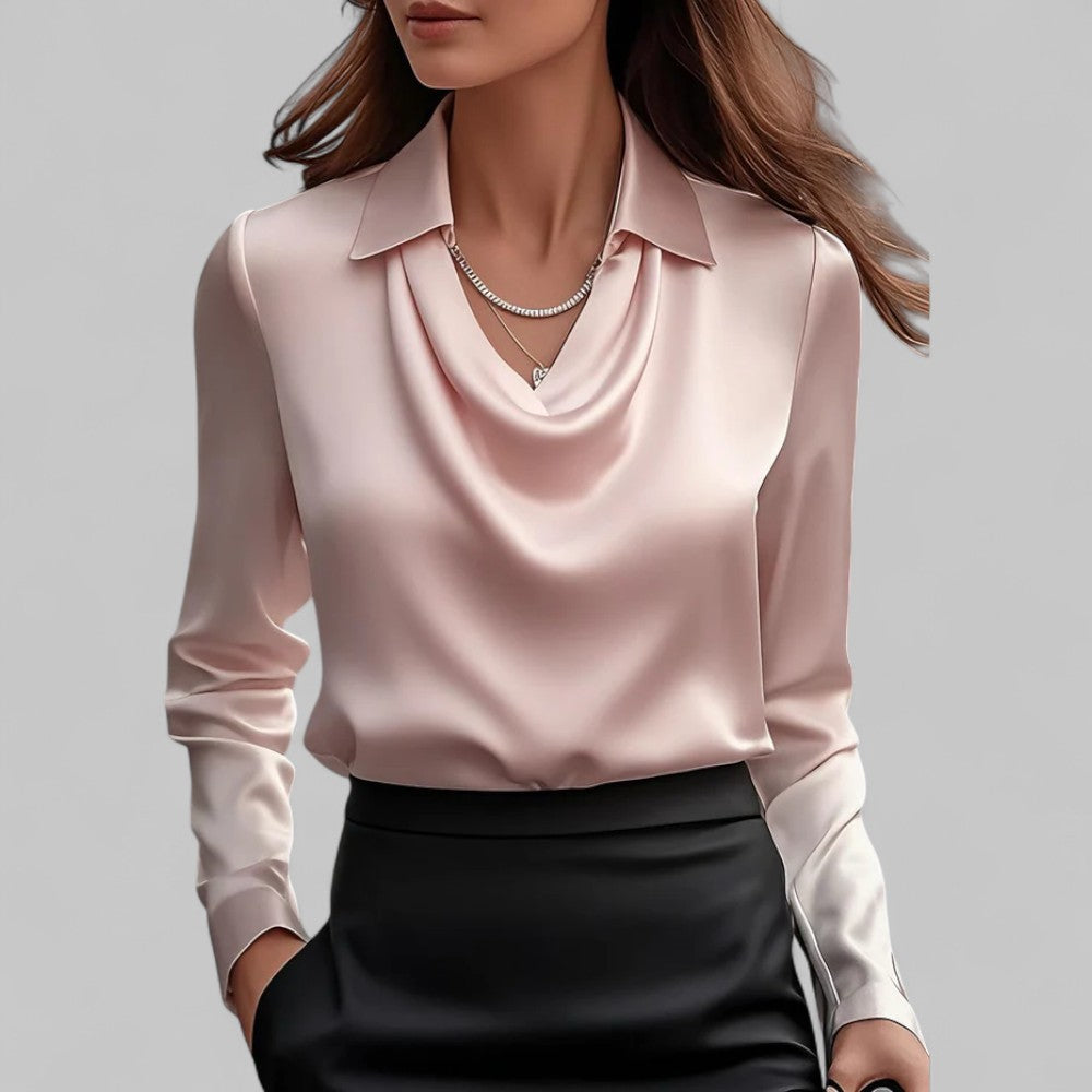 Unisex Satin Blouse with Waterfall Neckline