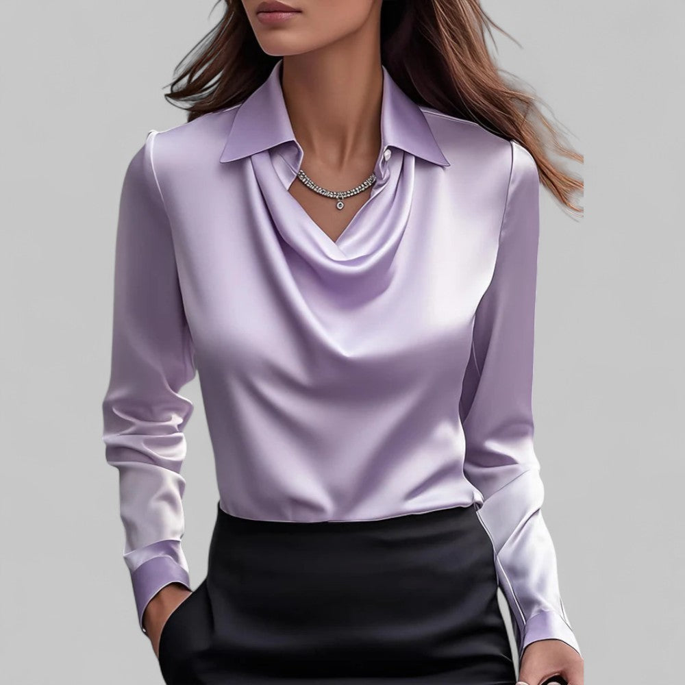 Unisex Satin Blouse with Waterfall Neckline