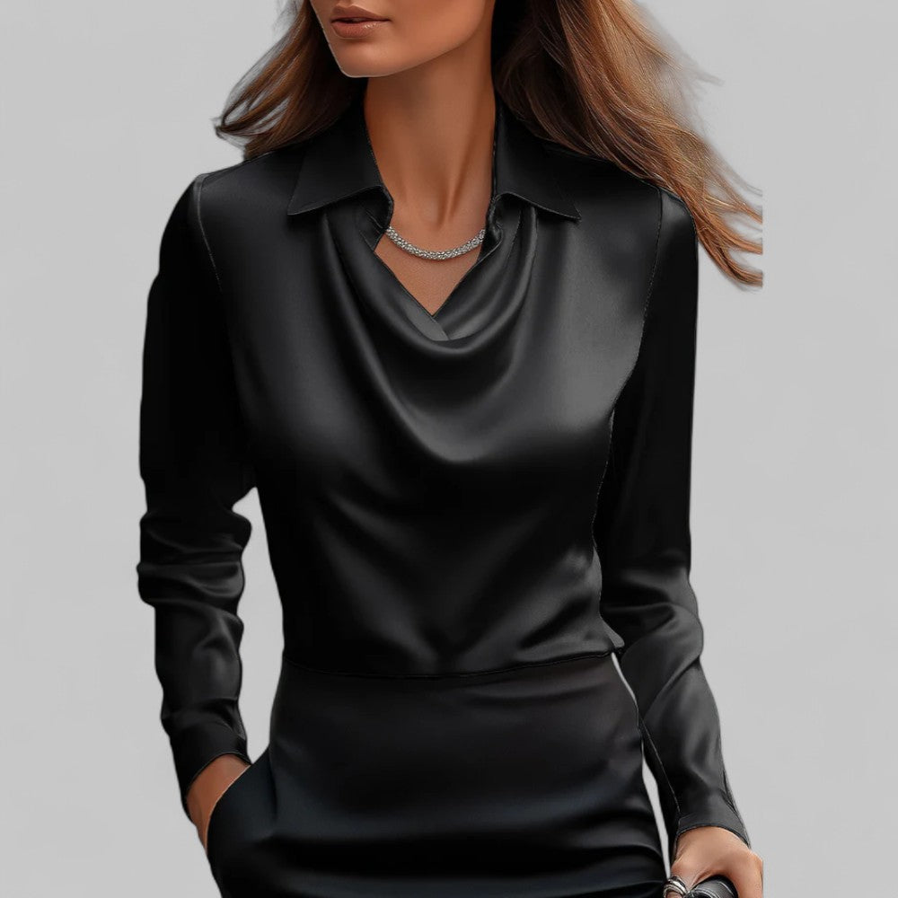 Unisex Satin Blouse with Waterfall Neckline
