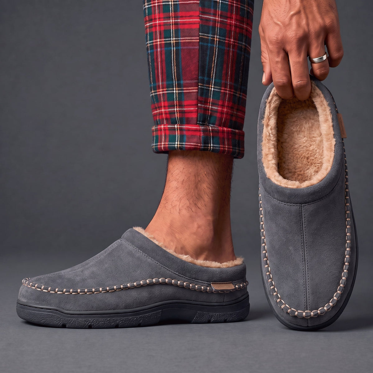 Unisex Slippers with Soft Microsuede and Faux Fur Lining
