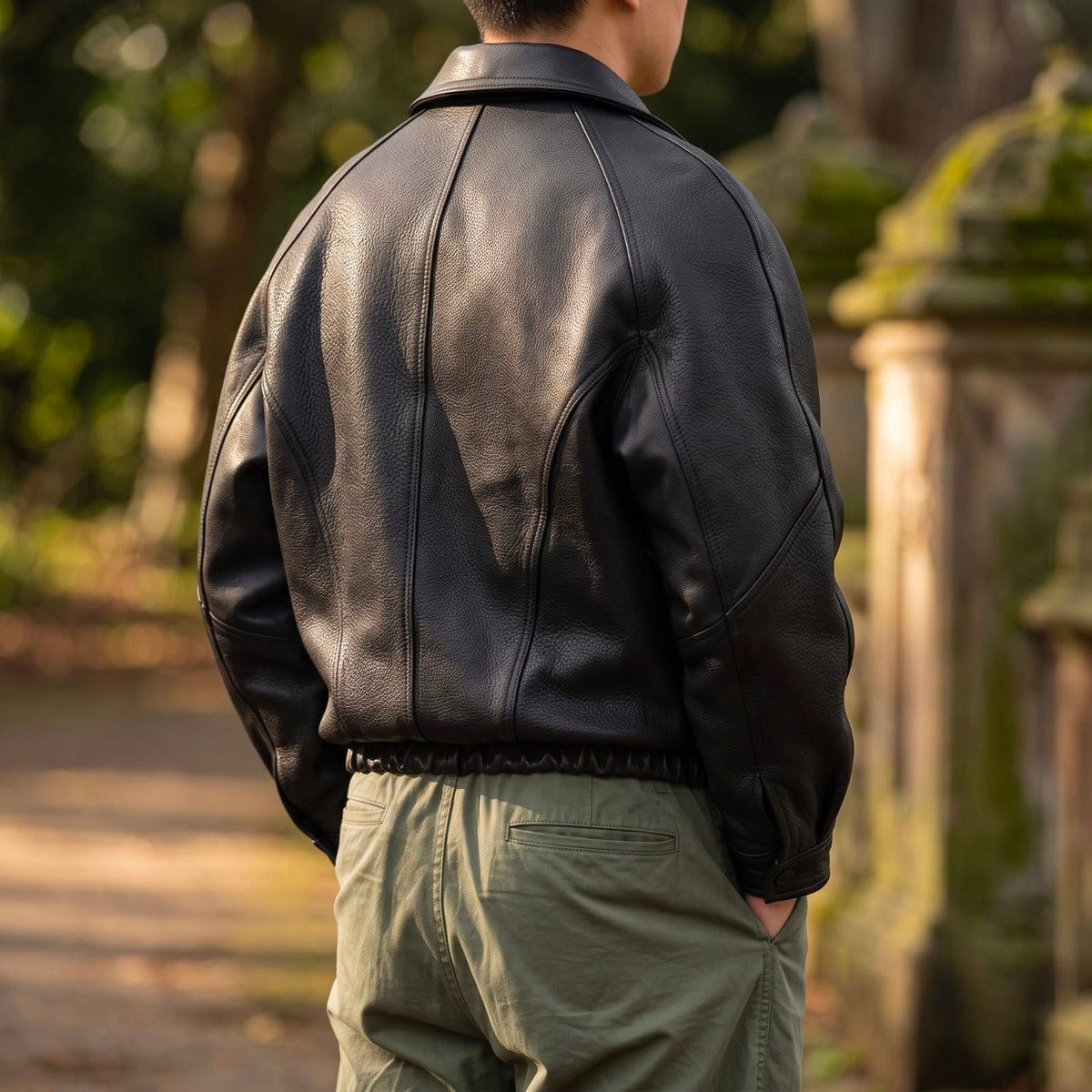 Unisex Leather Jacket with Collar and Zip