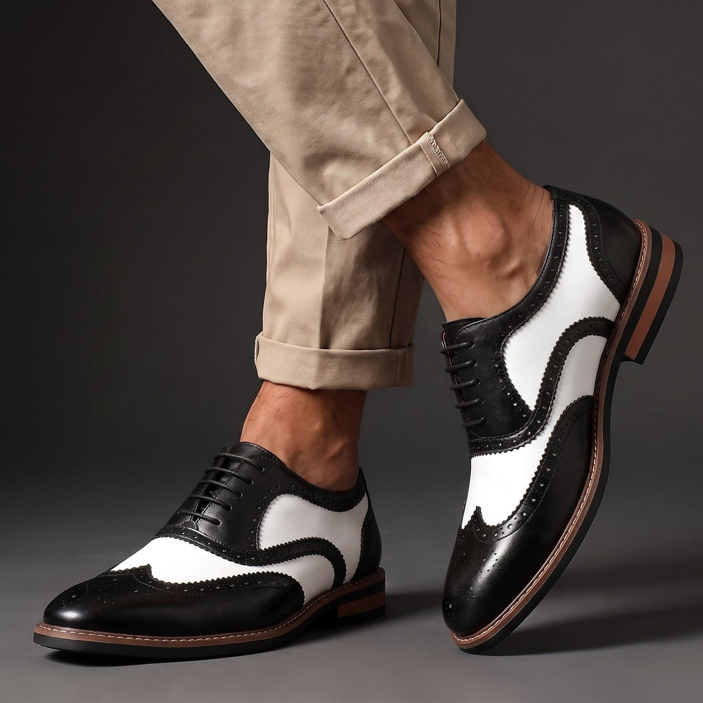 Unisex Brogue Oxford Shoes with Two-Tone Wingtip Trim
