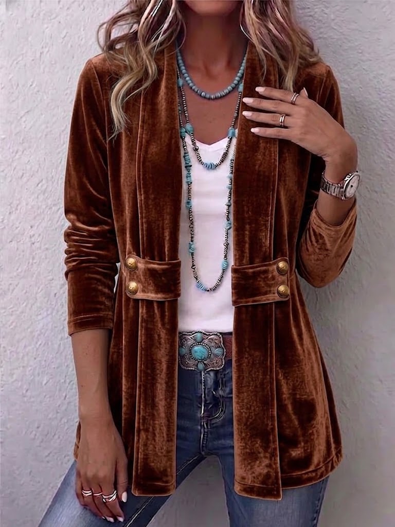Unisex Open Front Jacket with Vintage Lapel and Button Side Tabs