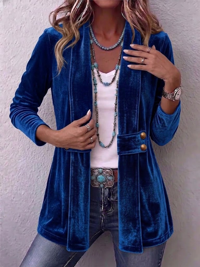 Unisex Open Front Jacket with Vintage Lapel and Button Side Tabs