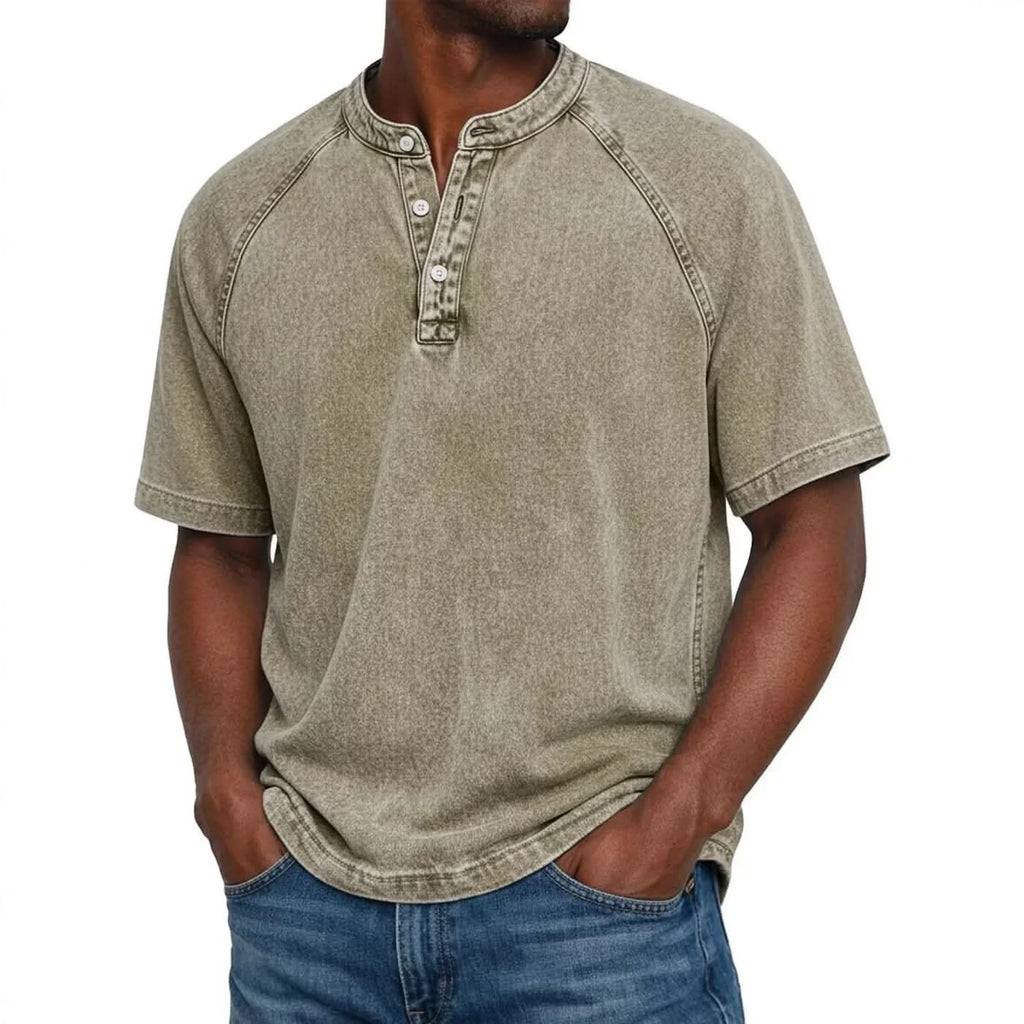 Unisex Loose-Fit Cotton T-Shirt with Stand Collar