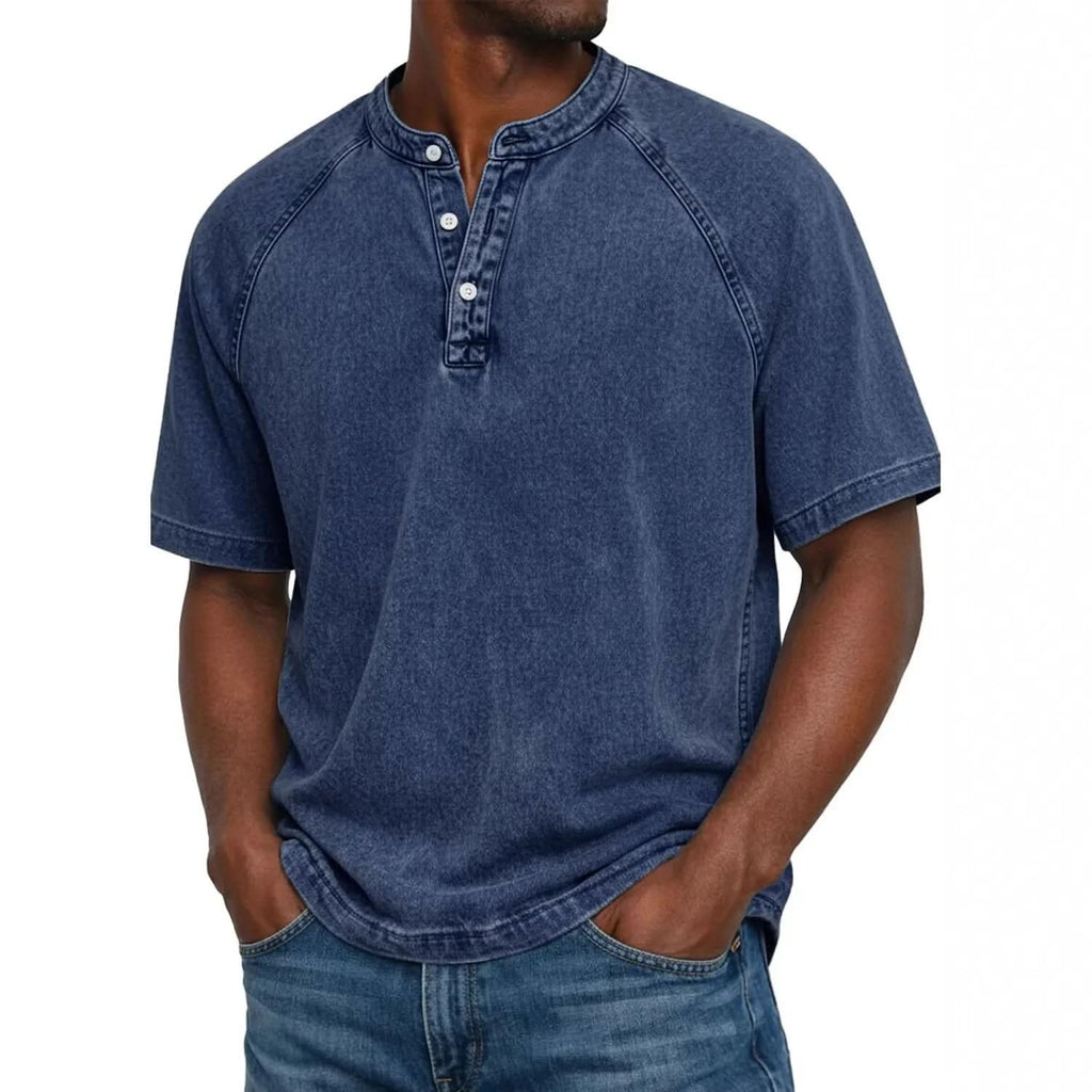 Unisex Loose-Fit Cotton T-Shirt with Stand Collar