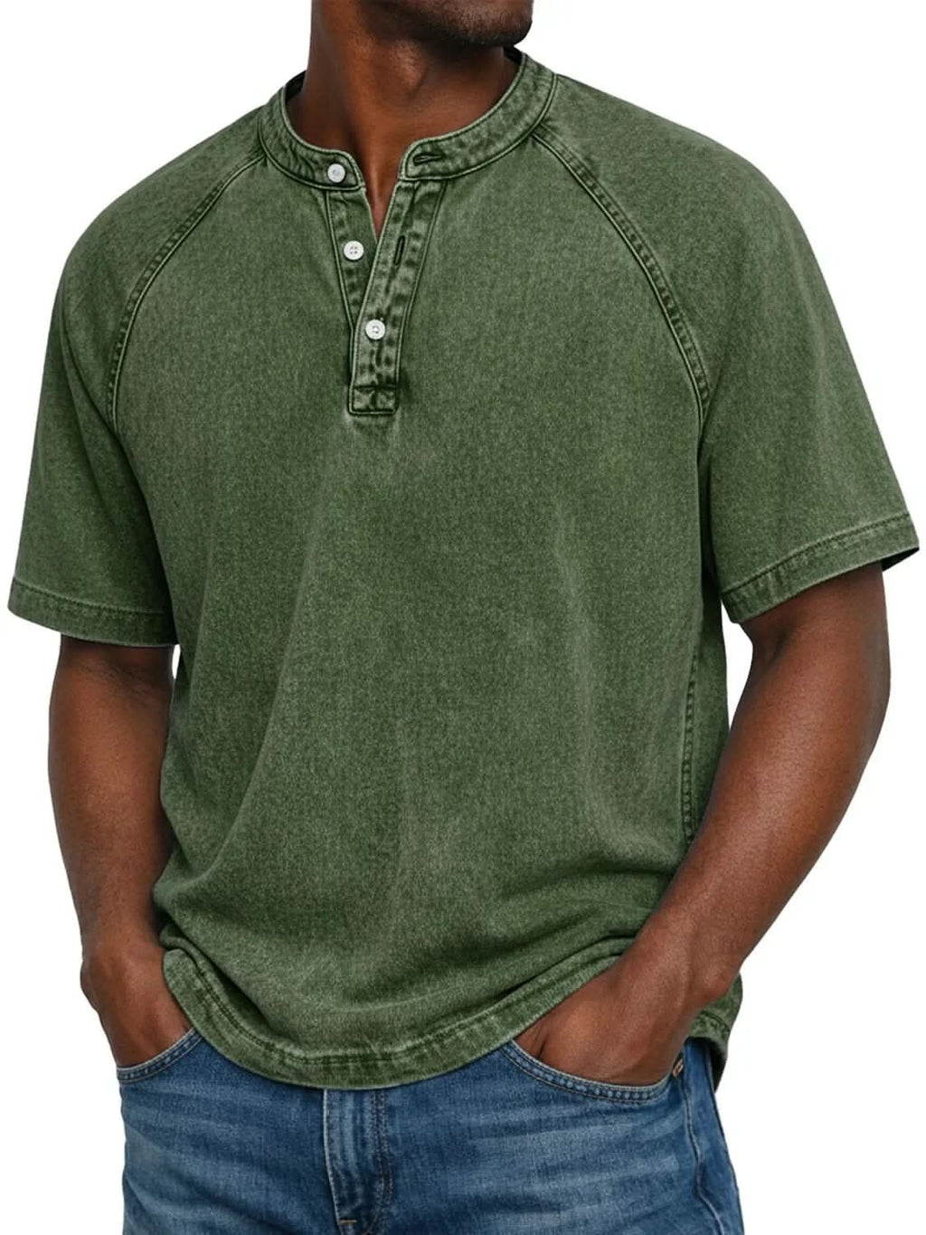 Unisex Loose-Fit Cotton T-Shirt with Stand Collar