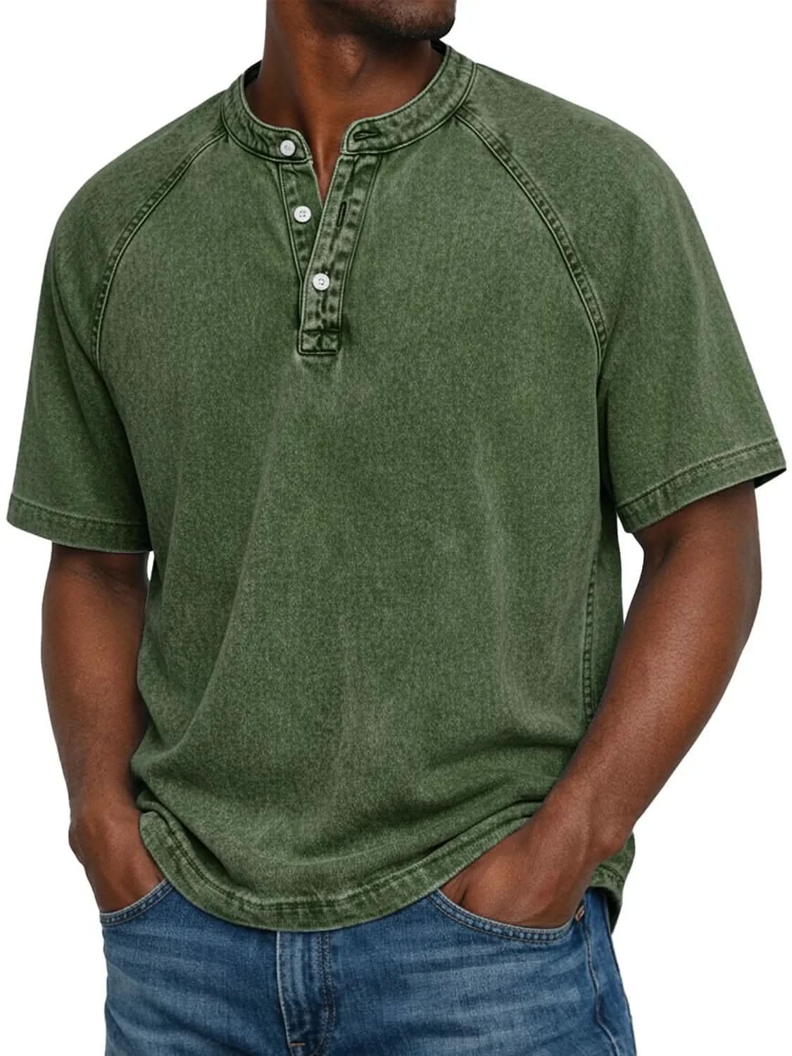 Unisex Loose-Fit Cotton T-Shirt with Stand Collar
