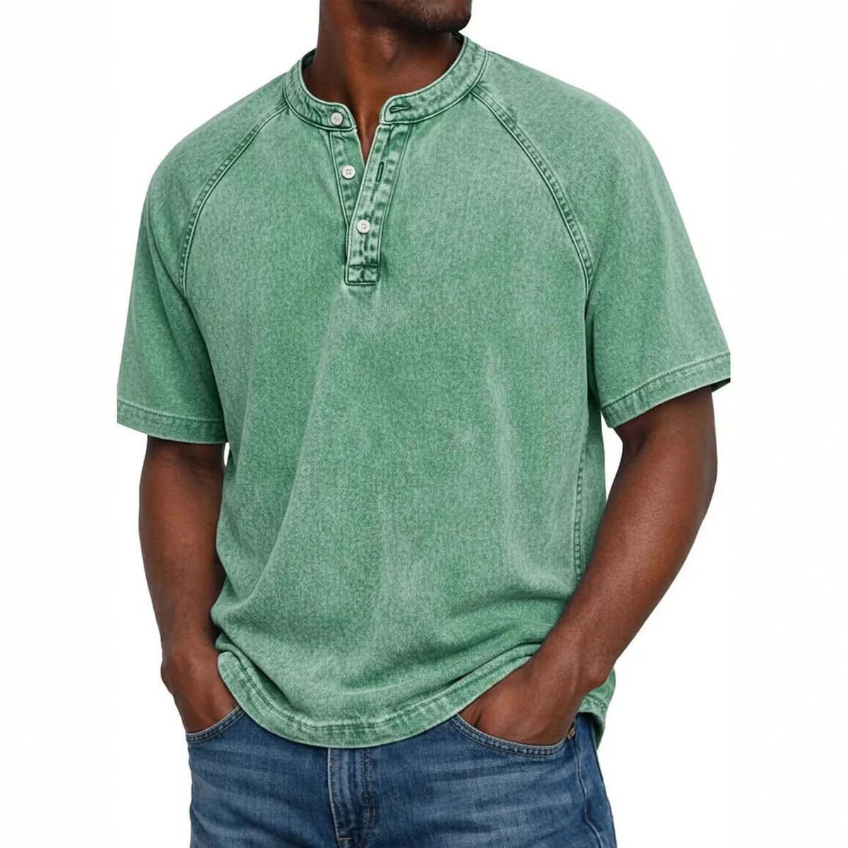 Unisex Loose-Fit Cotton T-Shirt with Stand Collar