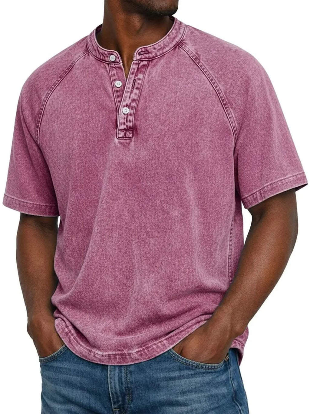 Unisex Loose-Fit Cotton T-Shirt with Stand Collar