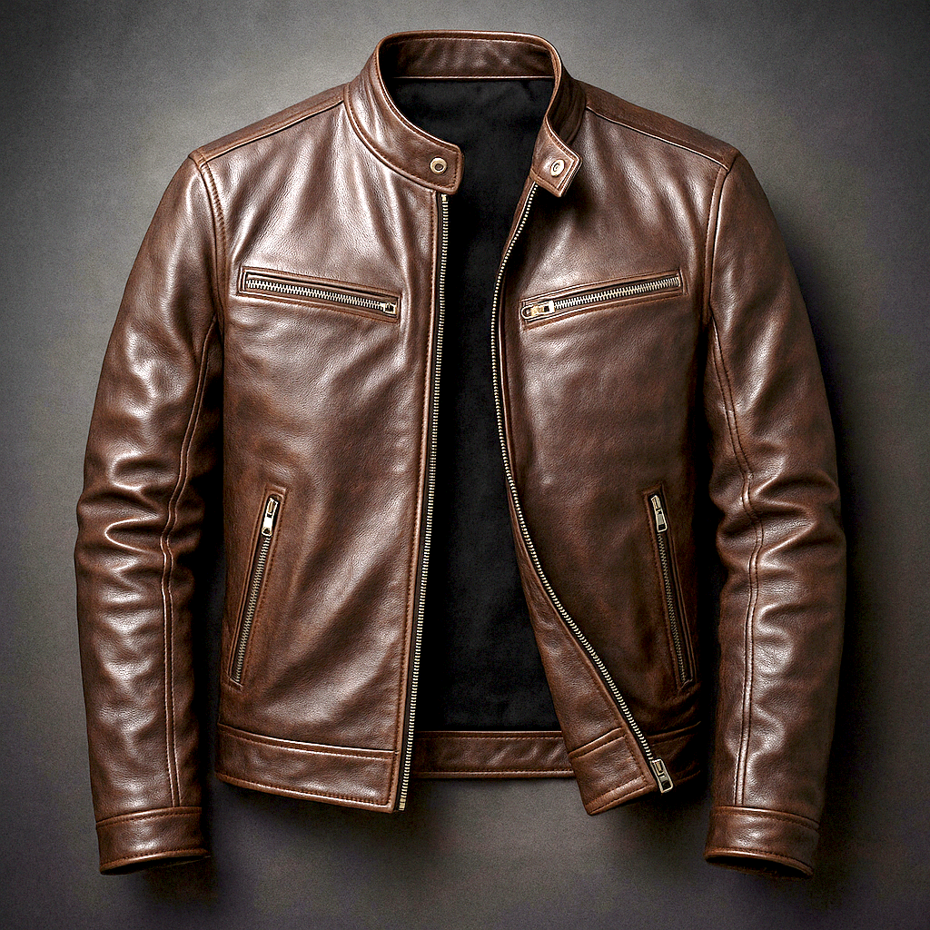 Unisex Vintage Leather Jacket with Four Pockets