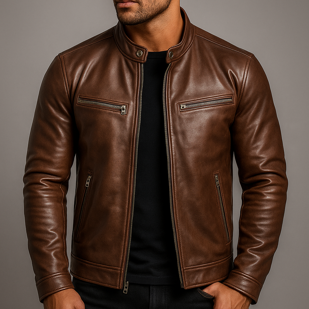Unisex Vintage Leather Jacket with Four Pockets
