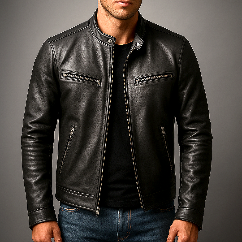 Unisex Vintage Leather Jacket with Four Pockets