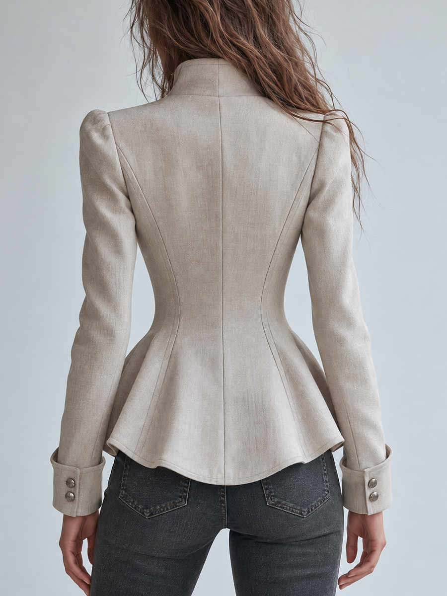 Women's Peplum Blazer with Asymmetric Button Detail in Ivory